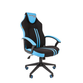 ТПТ Кресло компьютерное игровое (геймерское) GAME 26, ткань/иск.кожа черный/голубой